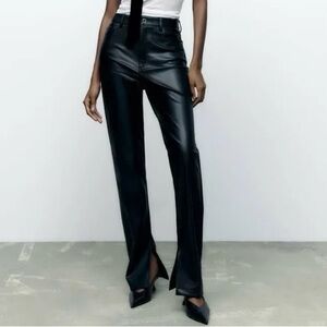 Zara Faux Leather High Rise Slim Flare Split Pants Size 00